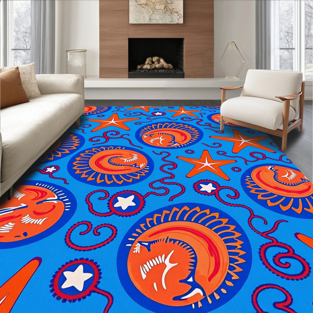 Coastal Orange Starfish Marine Life Rug