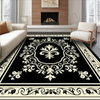 Ornate Black Cream Floral Oval Rug