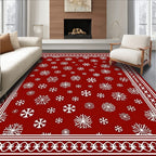 Crimson White Snowflake Scatter Border Rug