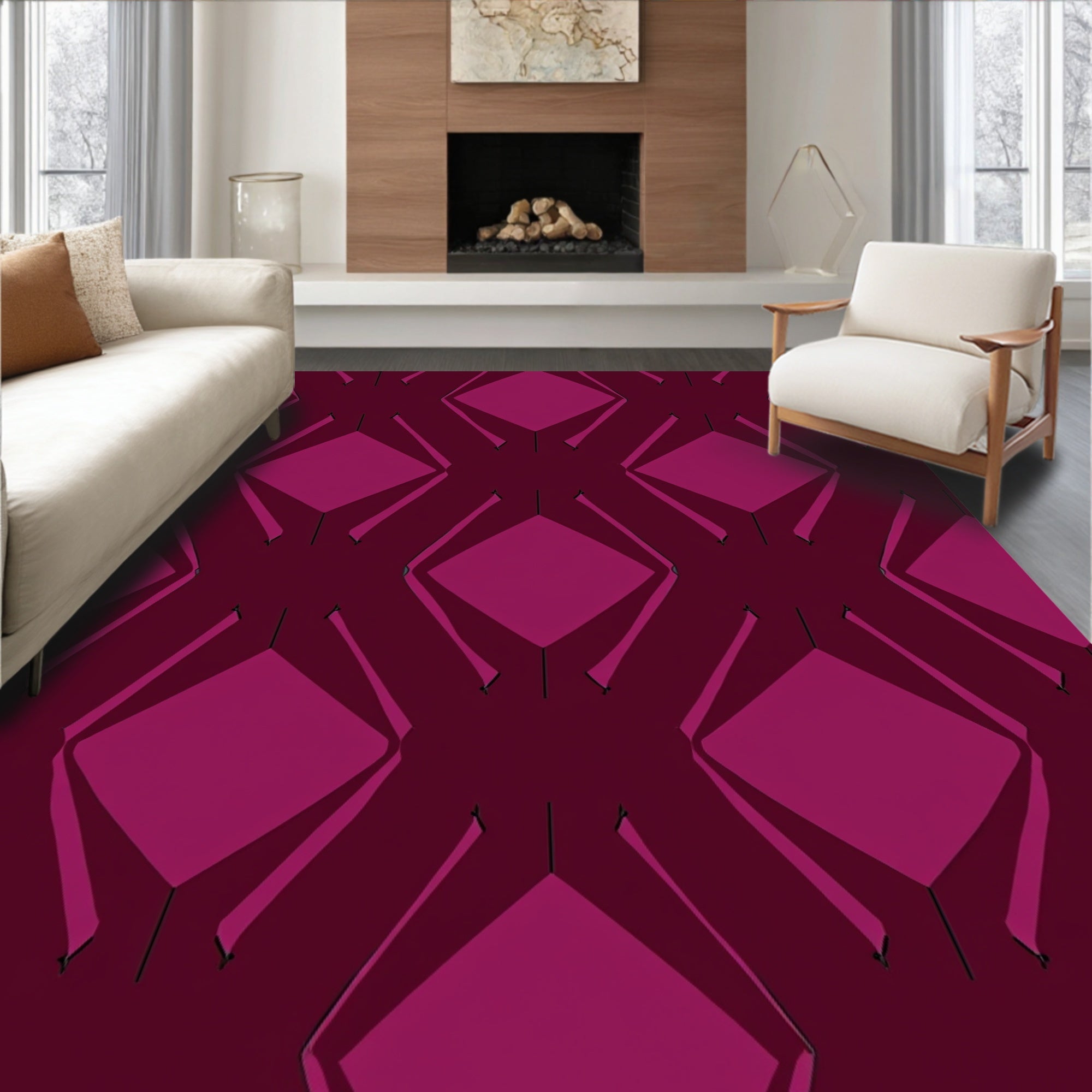 Dark Plum Geometric Diamond Repeat Rug