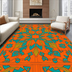 Vibrant Teal Orange Geometric Starburst Rug