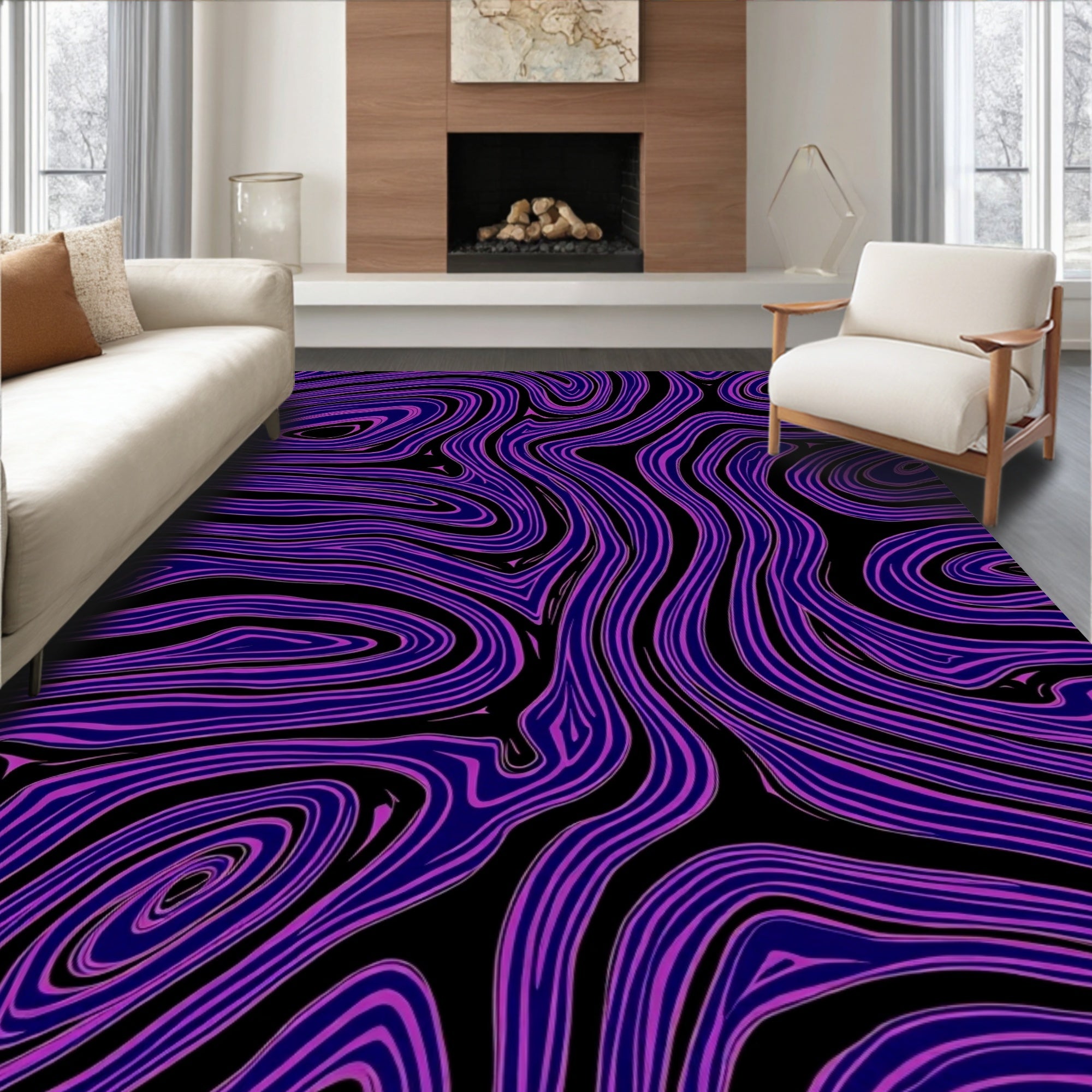 Vibrant Purple Swirl Topography Rug