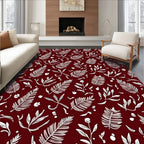 Deep Red Botanical Leaf Sprigs Rug