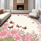 Whimsical Pink Floral Butterfly Meadow Rug