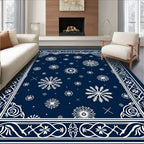 Navy Blue Snowflake Winter Medallion Rug