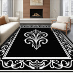 Elegant Black White Scroll Work Rug