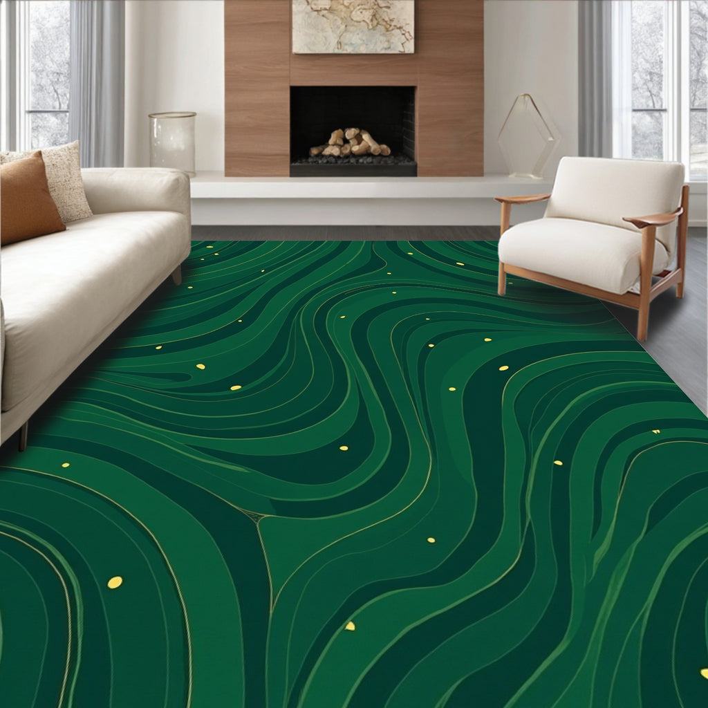 Emerald Green Swirled Flowing River Rug