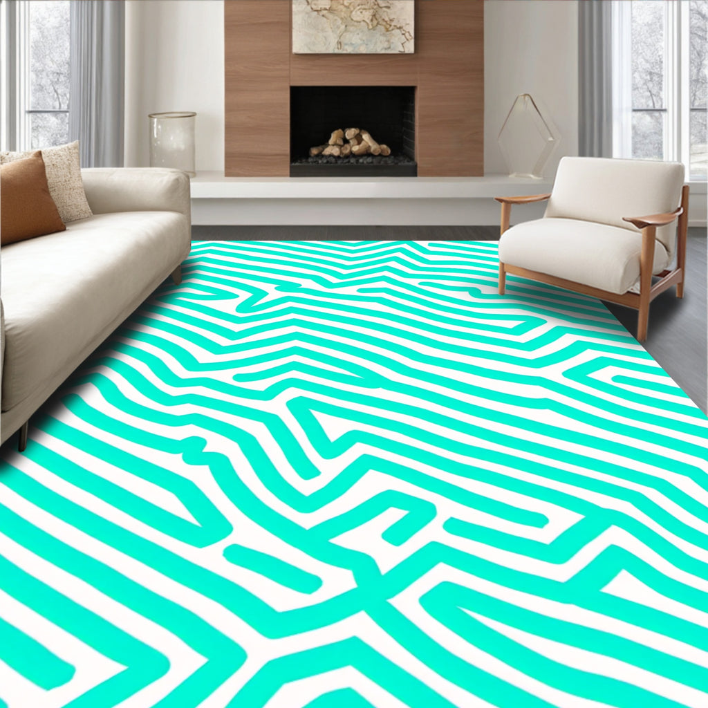Teal Jagged Lines Abstract Rug
