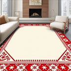 Holiday Red White Floral Border Rug