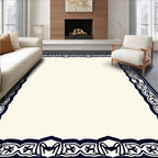 Dark Blue Nautical Anchor Inlaid Border Rug