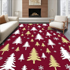Festive White Gold Pine Trees Rug
