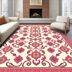 Pink Floral Medallion Cream Border Rug
