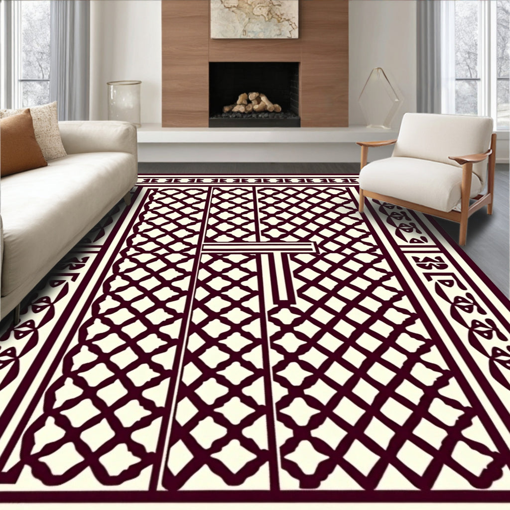 Deep Red Lattice Border Rug