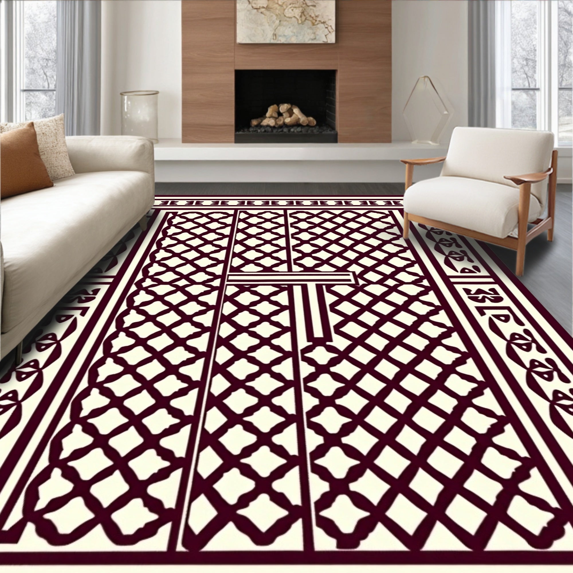 Deep Red Lattice Border Rug