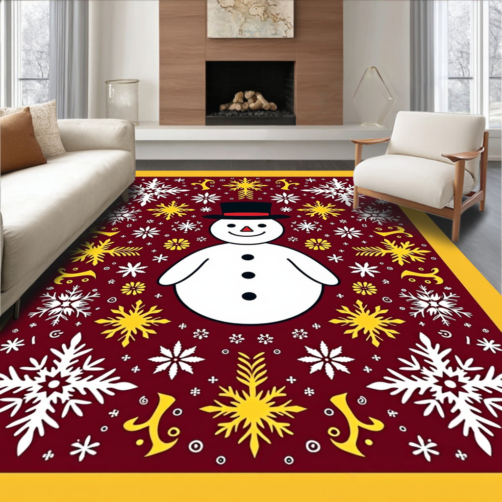 Winter Snowman Snowflake Red Rug