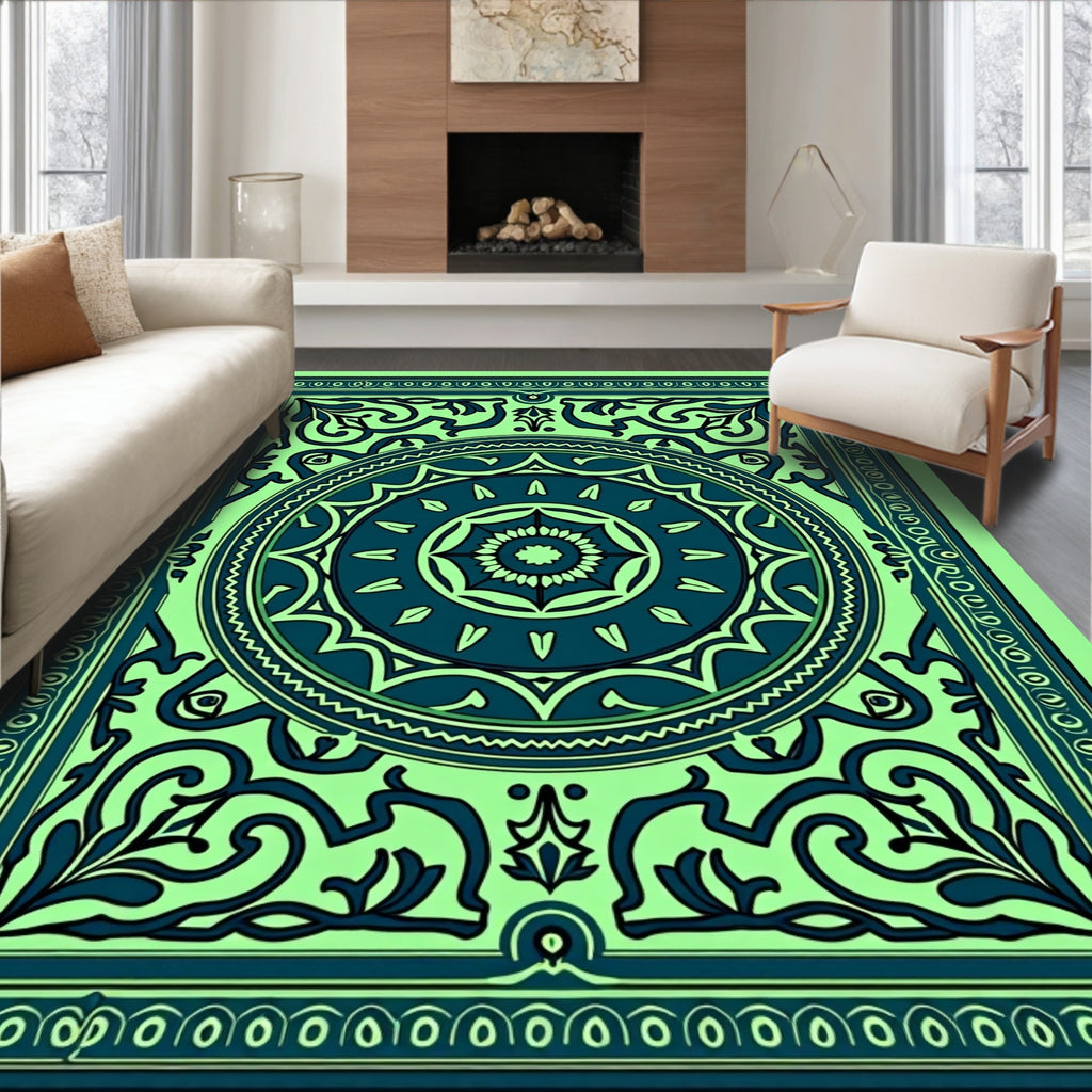 Emerald Teal Floral Medallion Rug