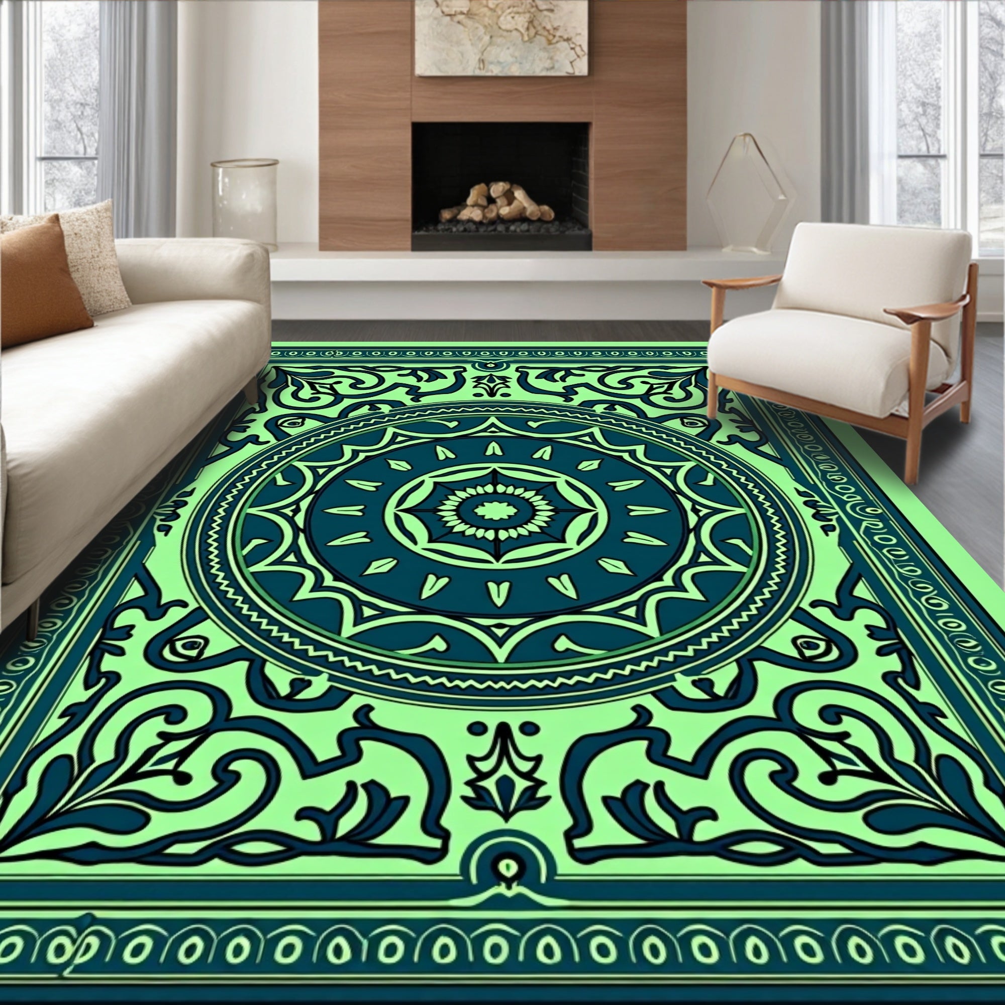 Emerald Teal Floral Medallion Rug