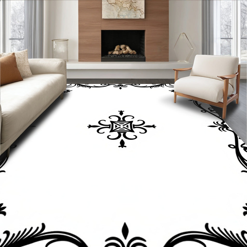 Black Baroque Filigree Square Motif Rug