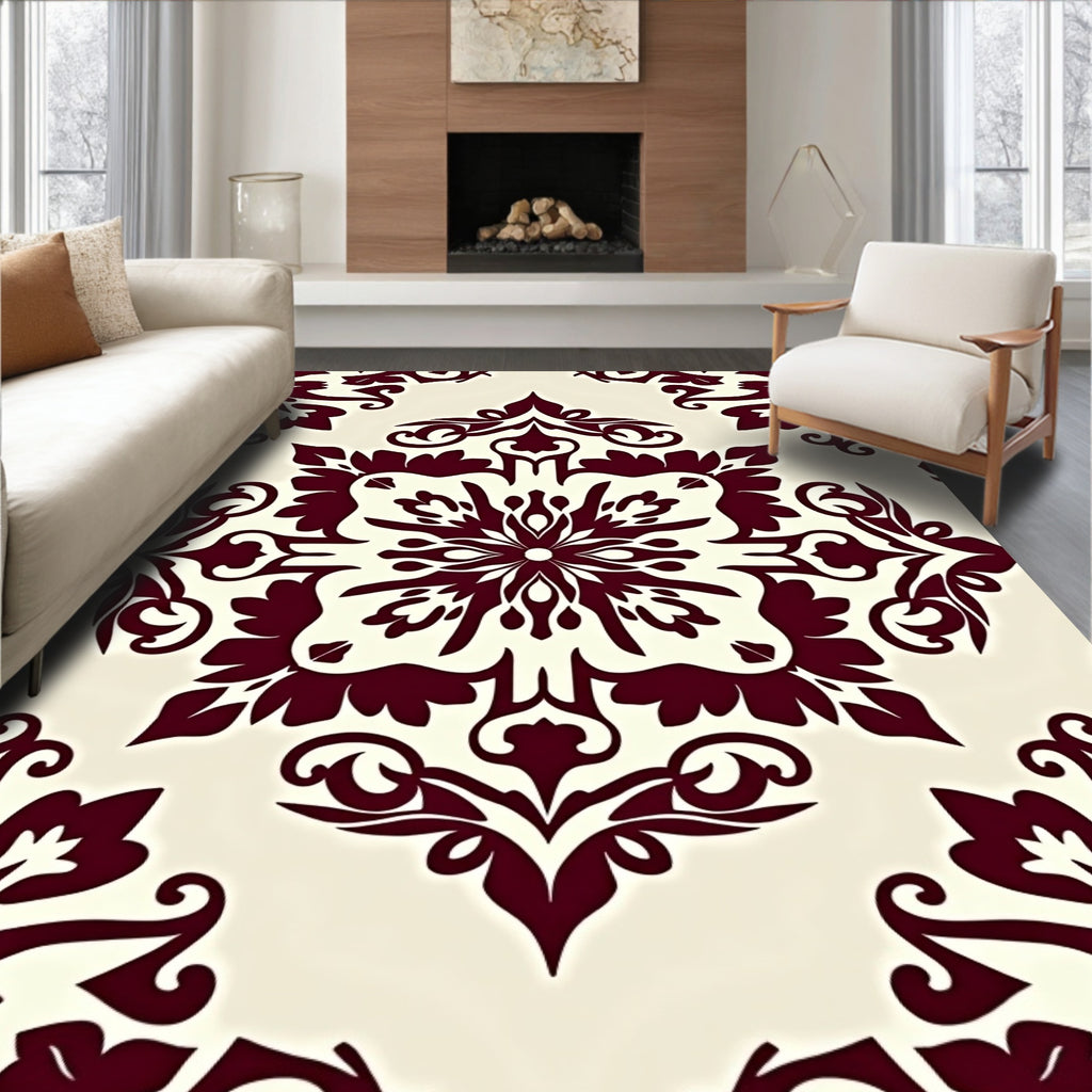 Burgundy Floral Damask Radiance Rug