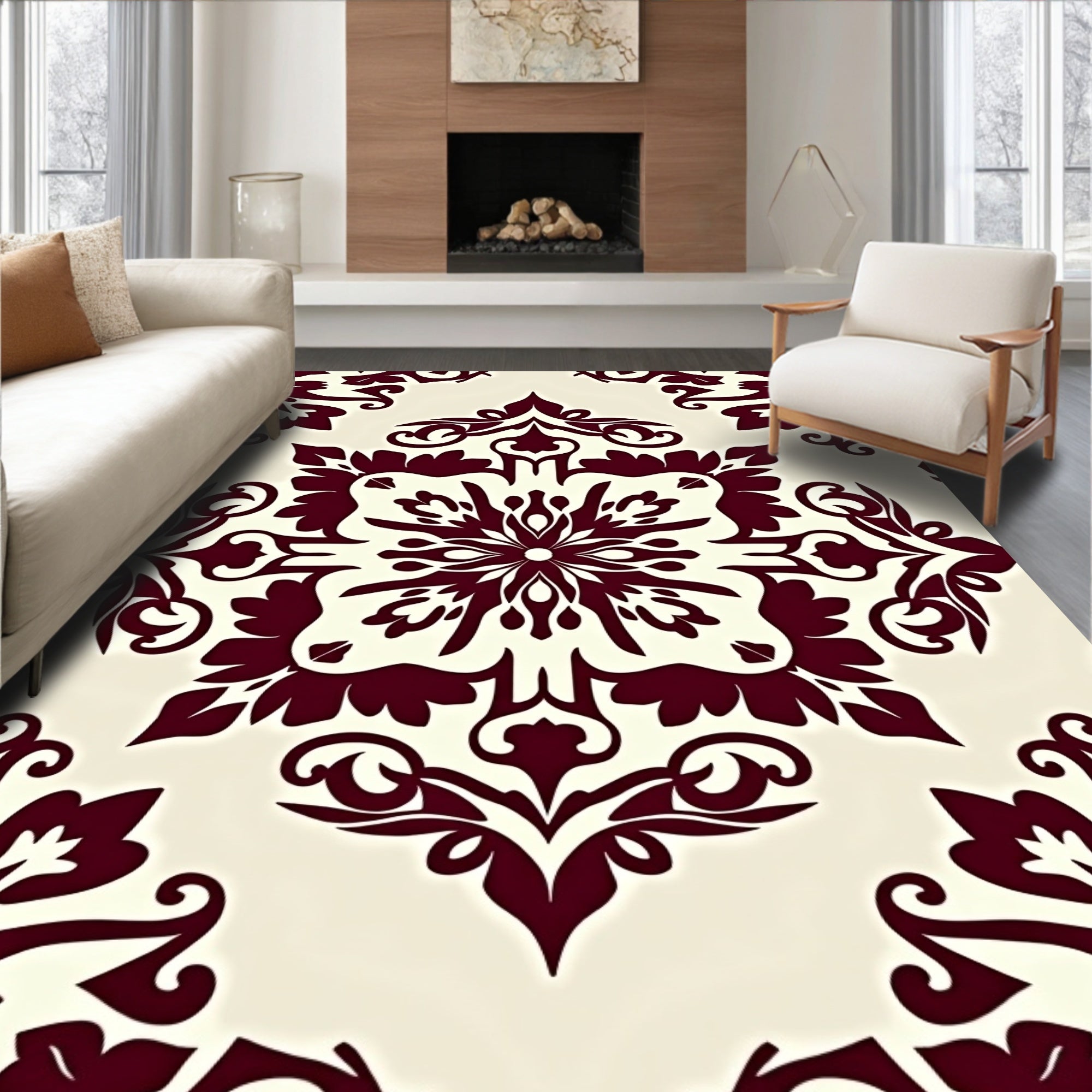 Burgundy Floral Damask Radiance Rug