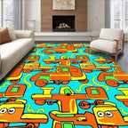 Whimsical Orange Train Cartoon Rug
