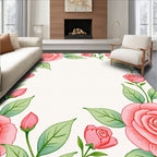 Pink Rose Floral Border Art Rug