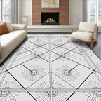 Art Deco White Daisy Geometric Overlay Rug