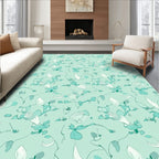 Teal Cream Whimsical Botanical Swirl Rug