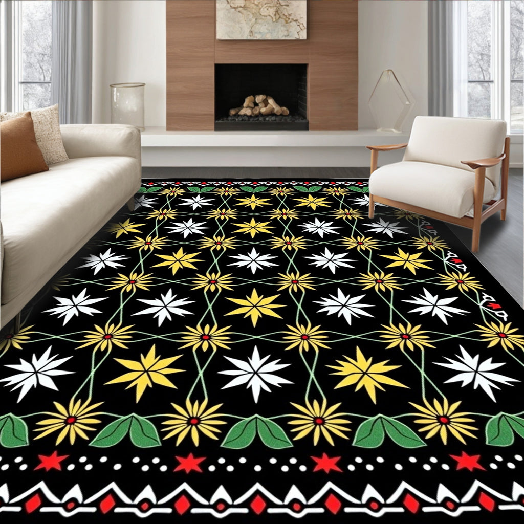 Black Garden Floral Vine Medallion Rug