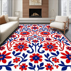 Red and Blue Floral Swirl Repeating Pattern Rug