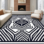 Bold Black Geometric Optical Illusion Rug
