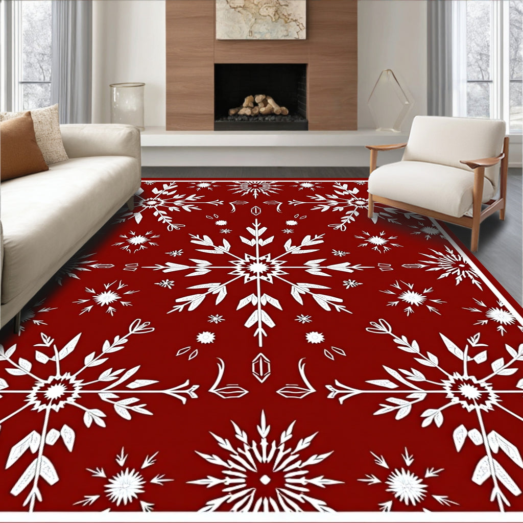 Crimson White Snowflake Medallion Rug