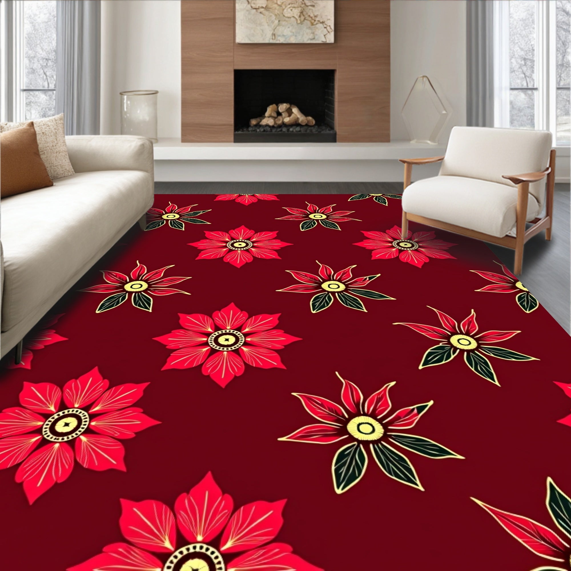 Crimson Floral Medallion Rug