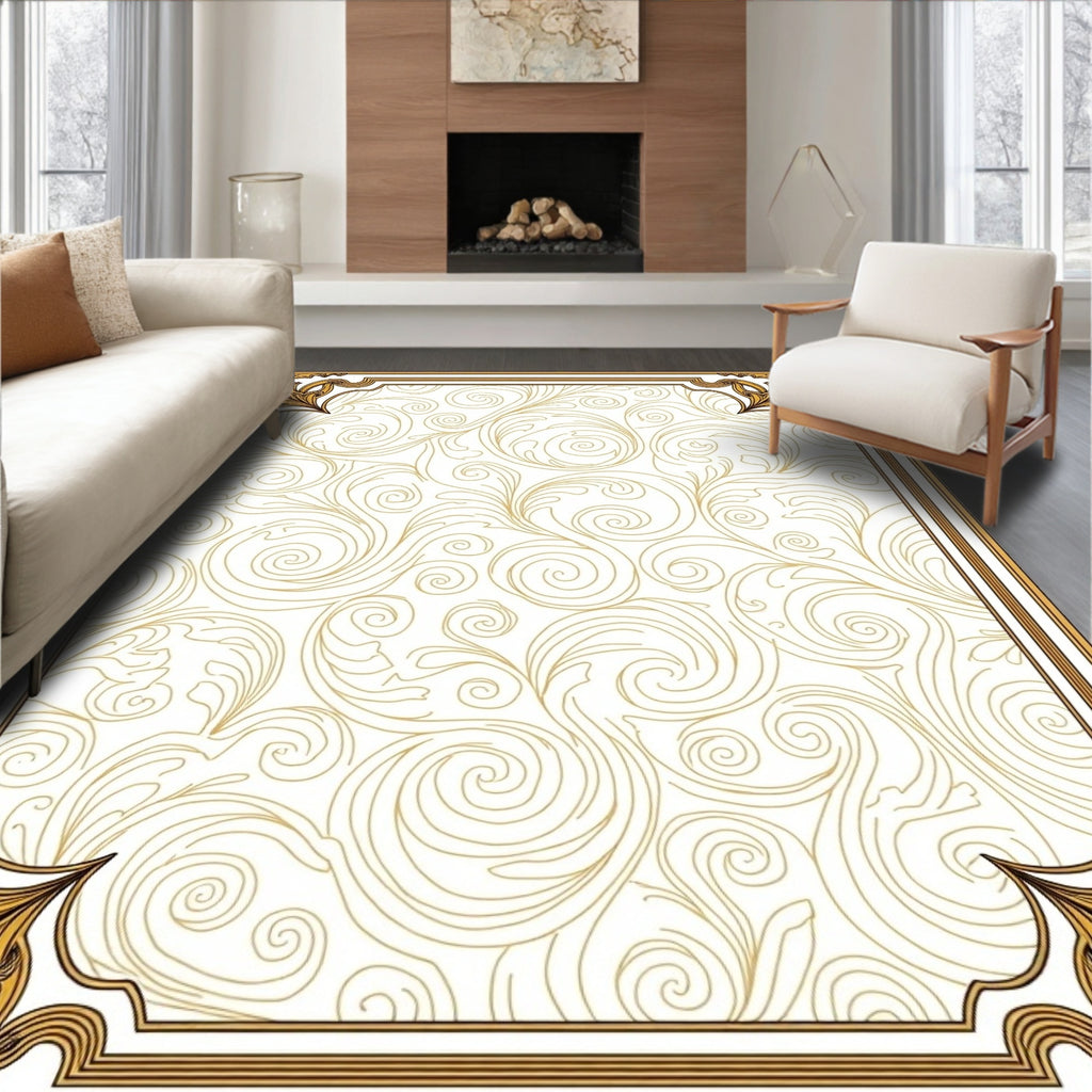 Golden Swirl Floral Ornament Rug