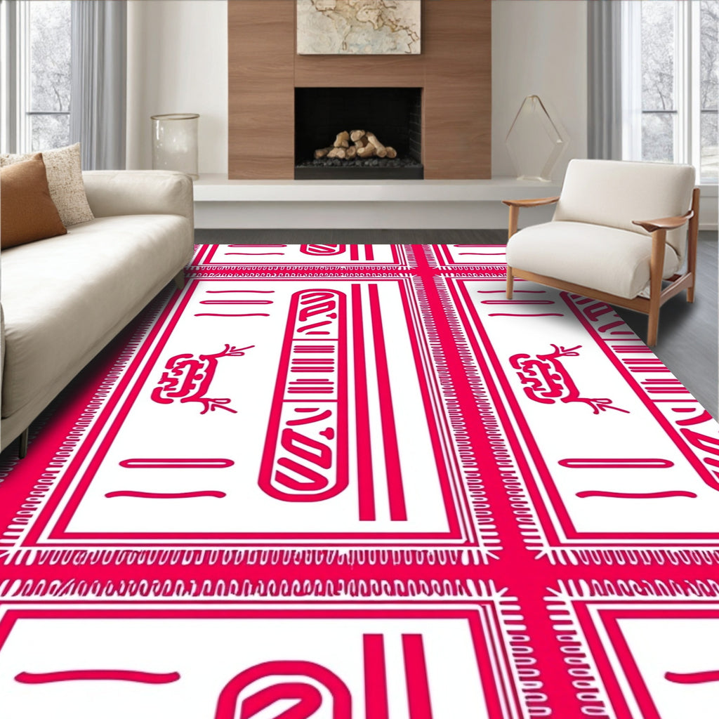 Bold Pink Egyptian Hieroglyph Rectangles Rug