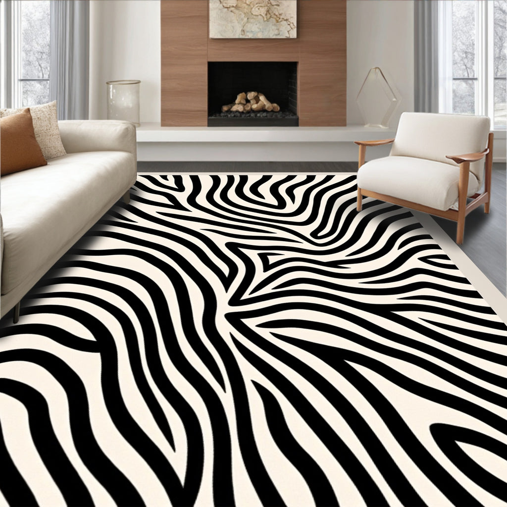 Bold Black Zebra Stripe Swirls Rug