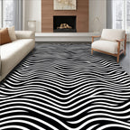 Black White Wavy Stripe Landscape Rug