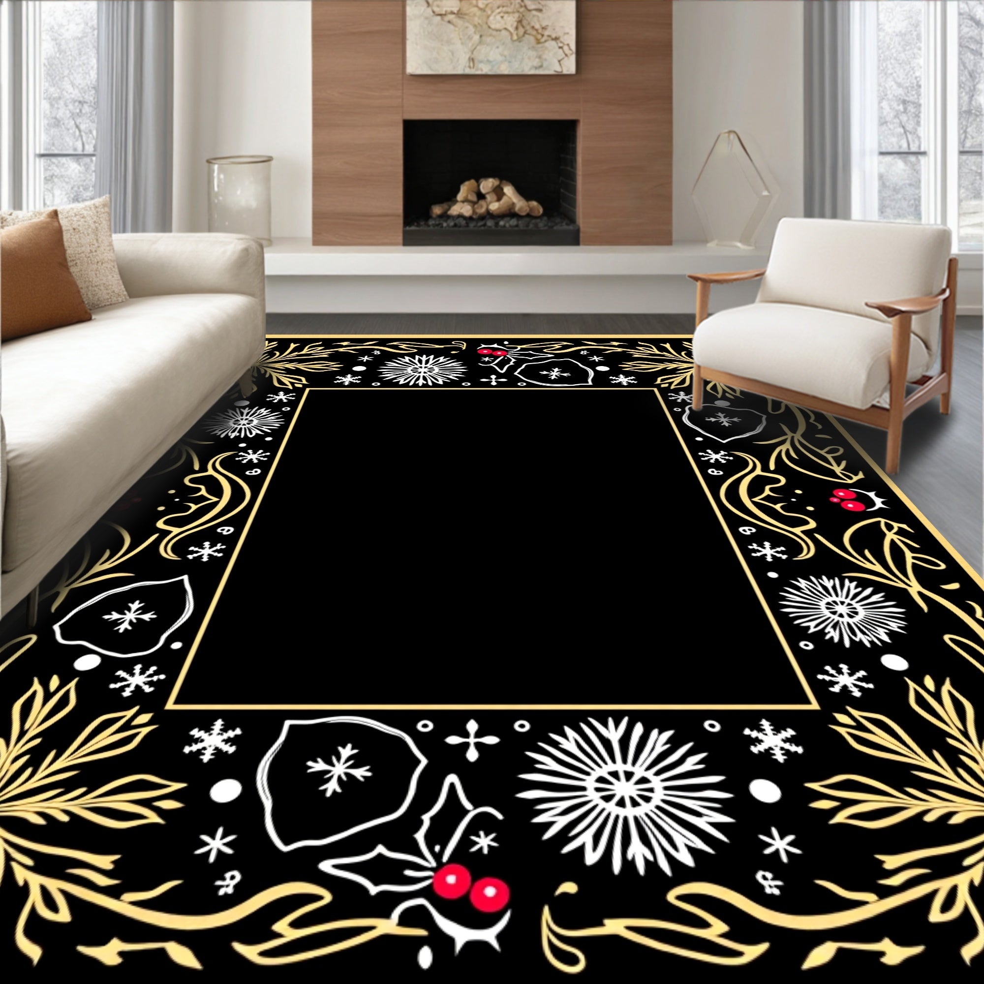Winter Holly Snowflake Garland Rug