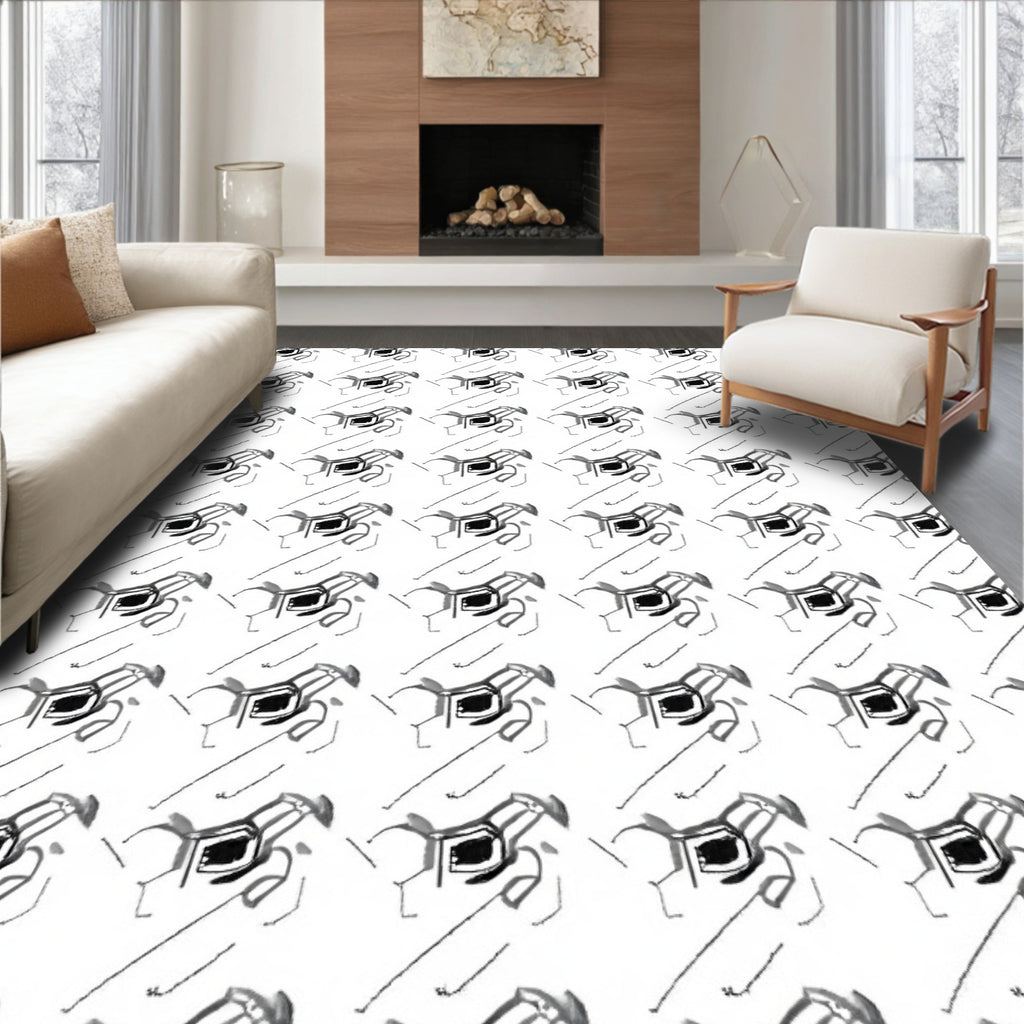 Abstract Black White Geometric Form Rug