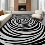 Concentric Black Gray Swirl Rug