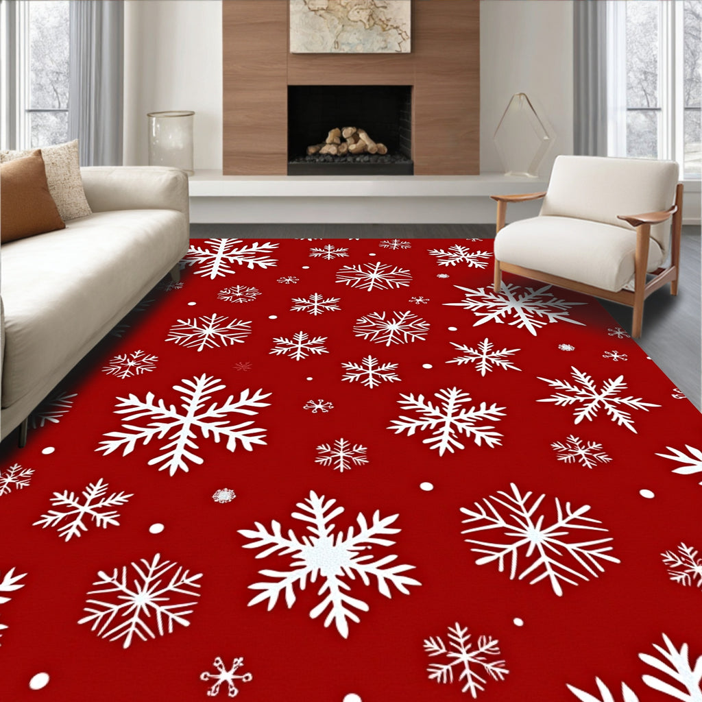 Crimson Snow Flurry Field Rug