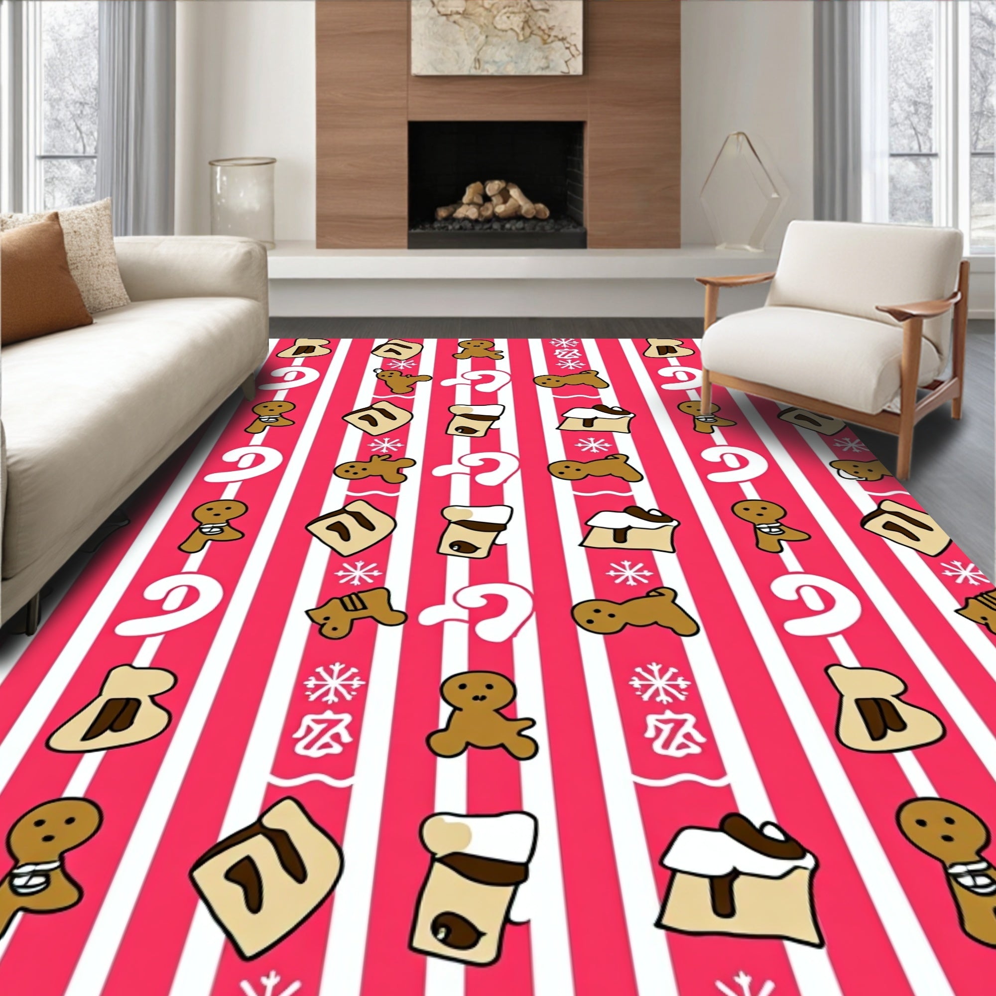 Festive Gingerbread Candy Cane Stripes Rug
