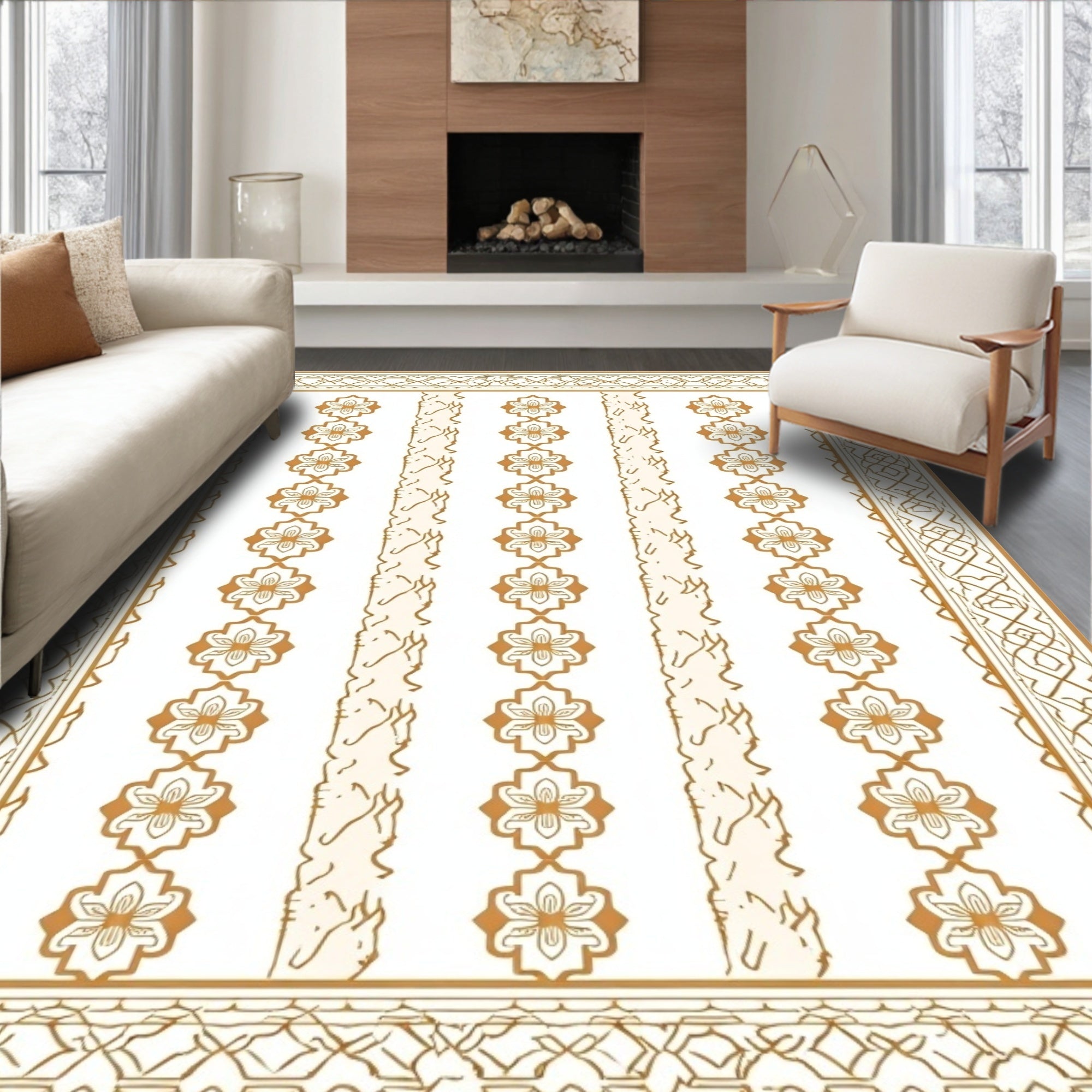 Rich Ochre Floral Garden Frame Rug