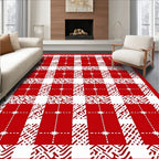 Red White Gingham Patchwork Check Rug