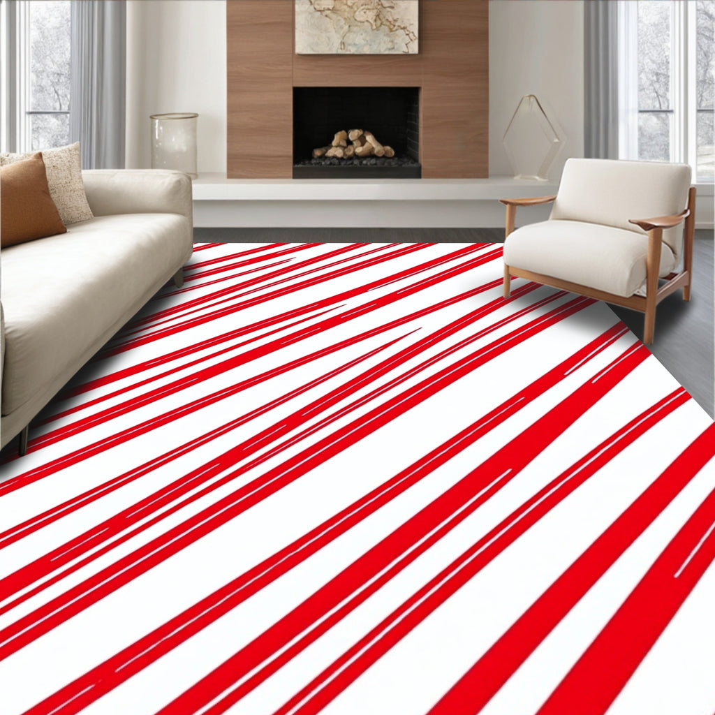 Bold Crimson Stripe Abstract Rug