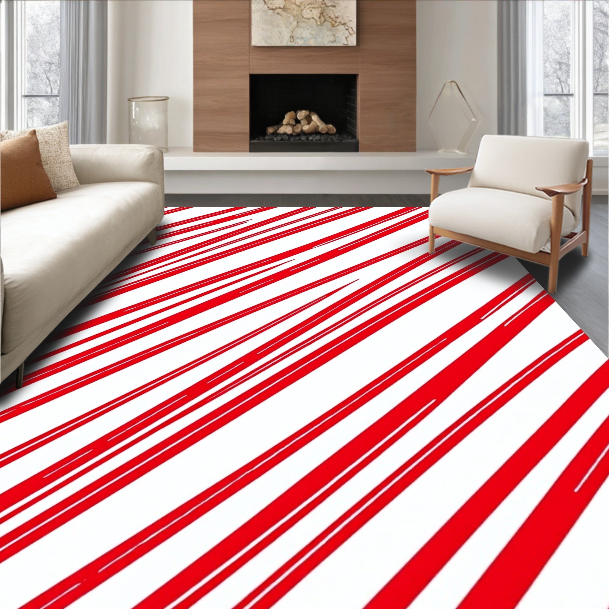Bold Crimson Stripe Abstract Rug