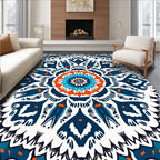 Vibrant Teal Orange Medallion Symmetry Rug