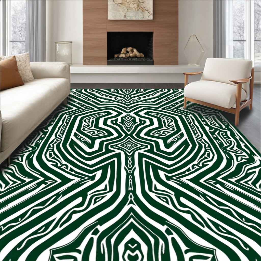 Emerald Green Abstract Maze Lines Rug