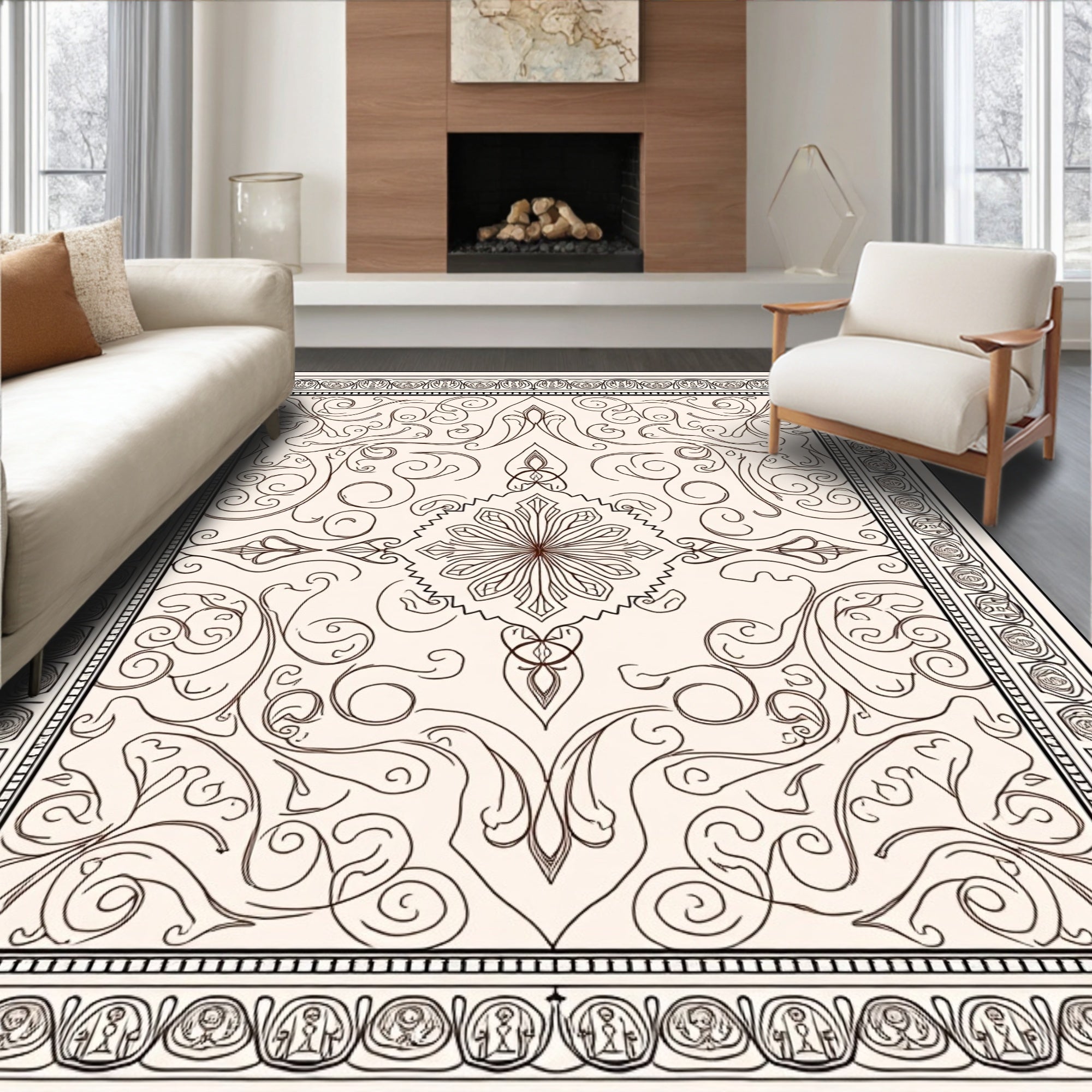 Ornate Antique Floral Scroll Rug