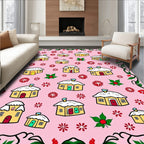 Whimsical Yellow Houses Snowflakes Border Rug